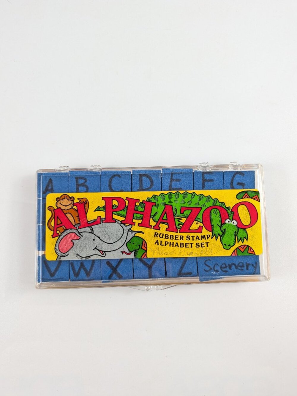 Vintage 1986 Alphazoo Alphabet Rubber Stamp Set with Case Made in USA